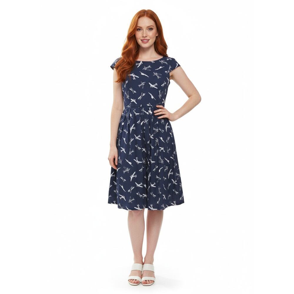 Emily & Fin Navy Airplane Print Cotton Dress Sz M
